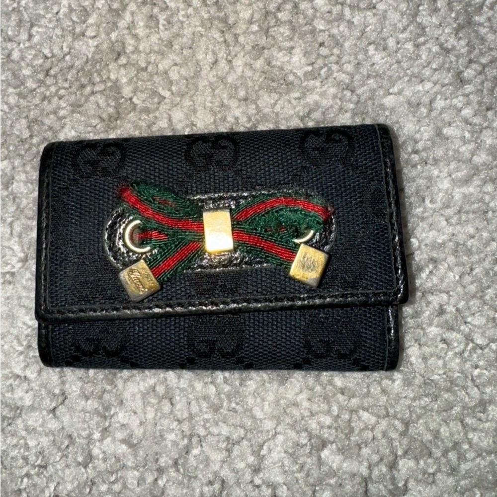 Gucci GG Black Web Stripe Web Bow Key Holder